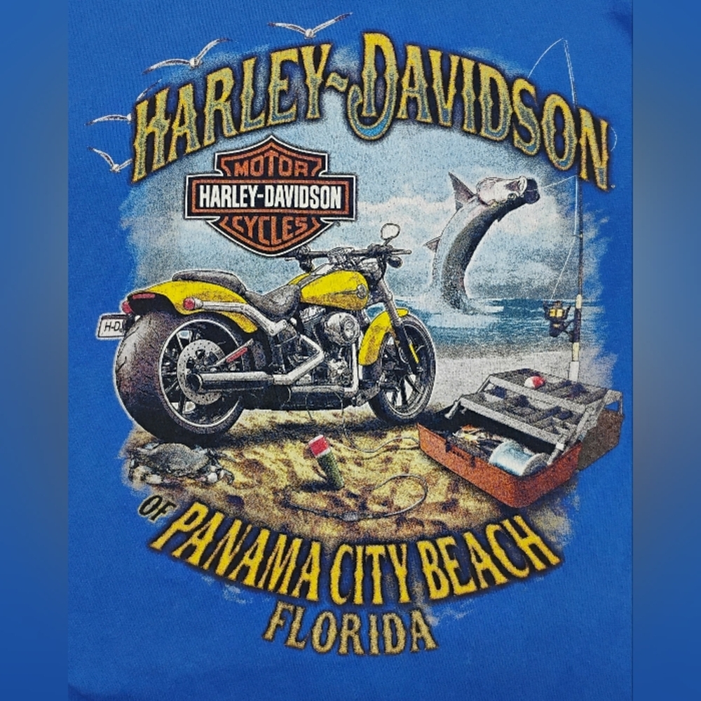 Harley Davidson Motorcycles Women's T-shirt Sz Medium Blue Panama Florida